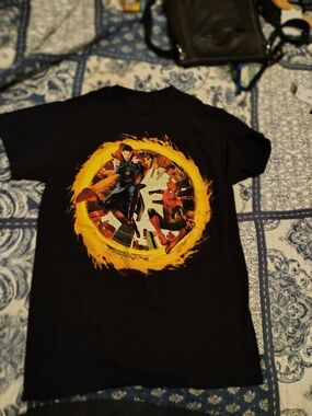Spiderman Black Tee with Bright Yellow Portal Graphic
